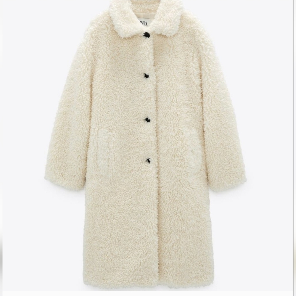 Zara Cream White Teddy Jacket Coat Size XS * READ DESCRIPTION !! **